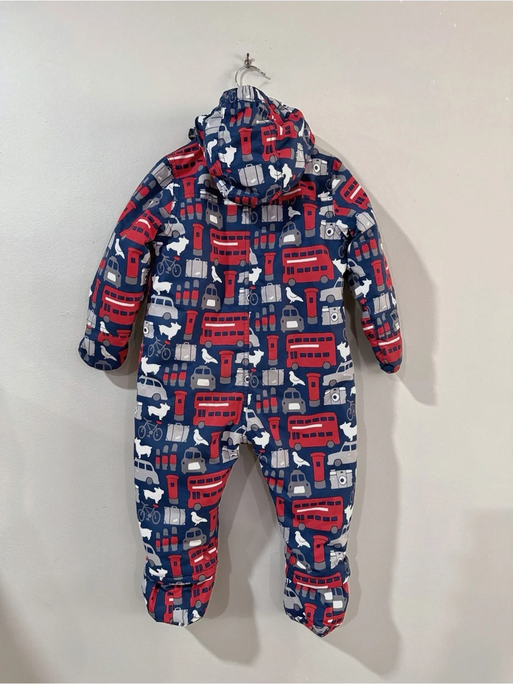 Baby Boden 12-18M Navy Red London Bus Puffer Snowsuit Pramsuit Cute Outerwear